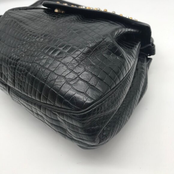 Sharif Vintage Black Croc Embossed Leather Studded Crossbody - Picture 7 of 12